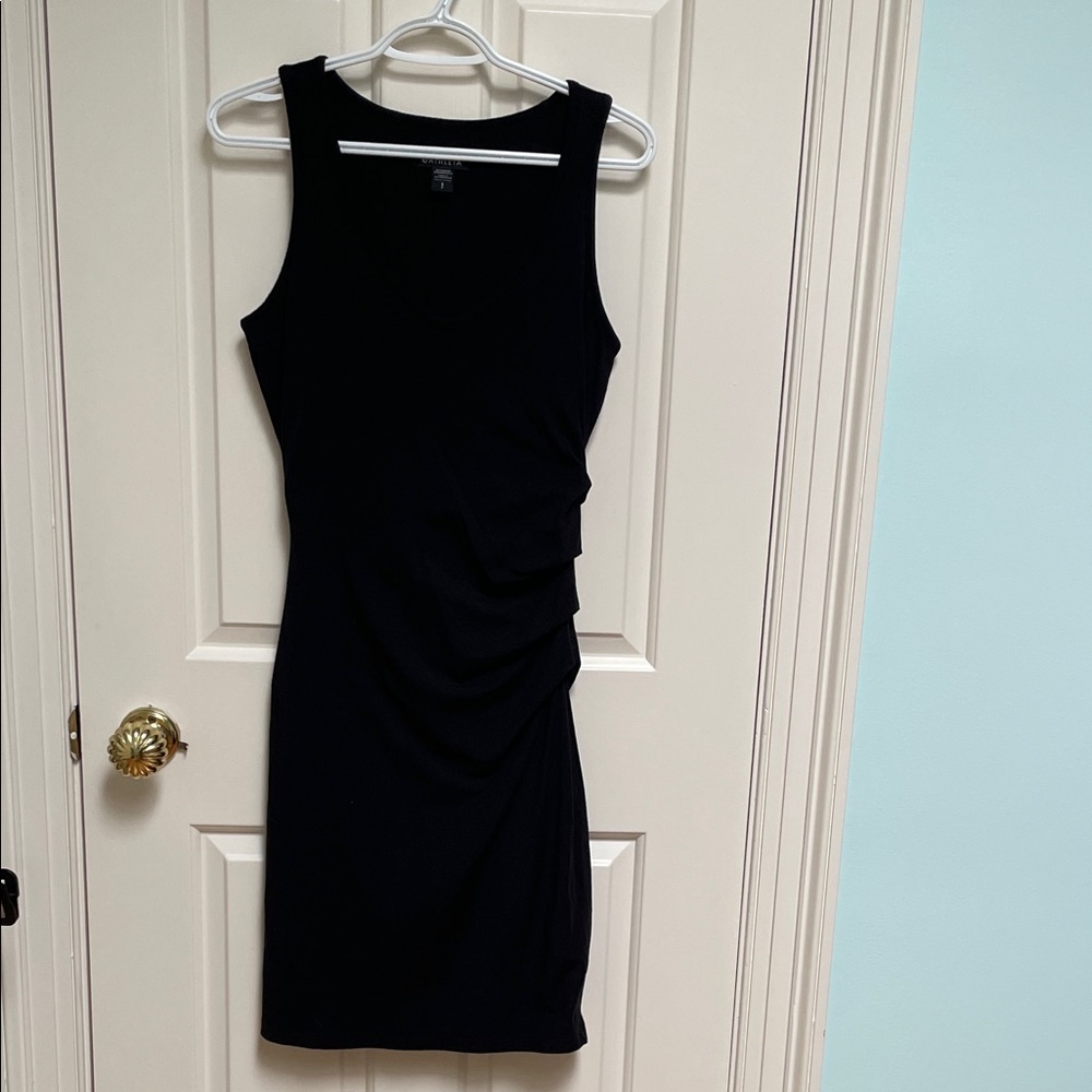Athleta sz S Black sleeveless side ruching lined dress